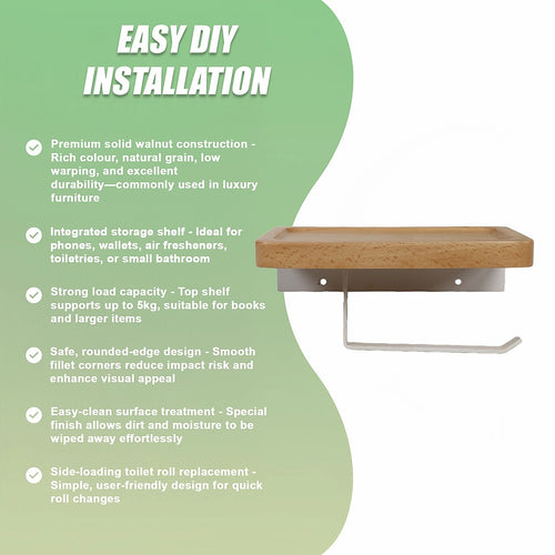Toilet Paper Holder with Shelf Wall Mounted Bathroom Storage & Display