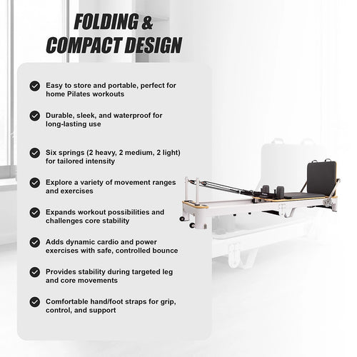 Folding Pilates Reformer Machine – Compact Home Workout Bed for Full-Body Strength & Fitness Training