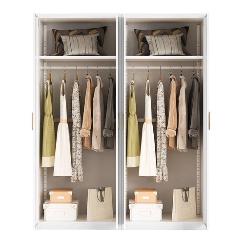 160x200cm 4-Door White Steel Hanging Wardrobe with Gold Handle Storage Cabinet