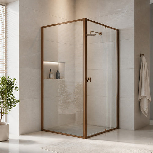 Semi-Frameless Shower Screen – Dust Brown, Front: (98~106)x195cm, Side: (89~92)x195cm