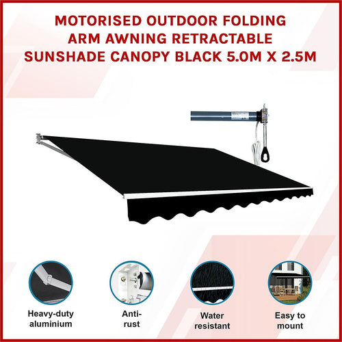 Automatic Retractable Awning 5x2.5m - Black Outdoor Wall Sunshade