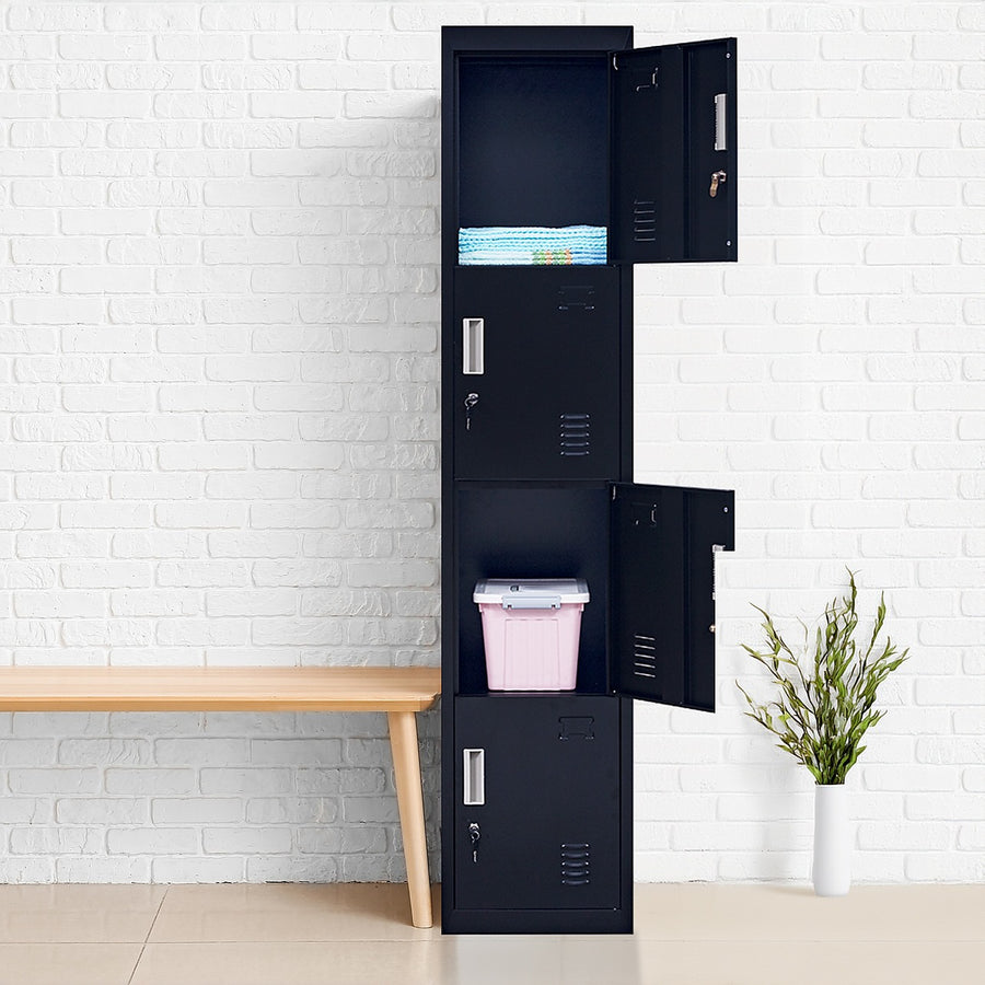 Metal Locker with 4 Doors – Black, Standard Lock with 2 Keys