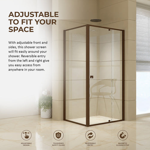 Semi-Frameless Shower Screen – Dust Brown, Front: (98~106)x195cm, Side: (77~80)x195cm