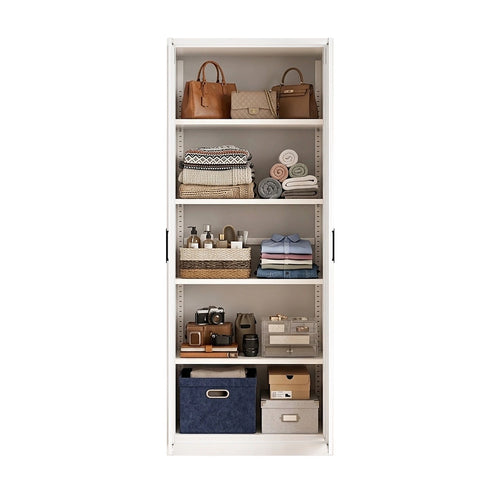 80x200cm 2-Door White Steel Shelf Wardrobe with Black Handle Storage Cabinet
