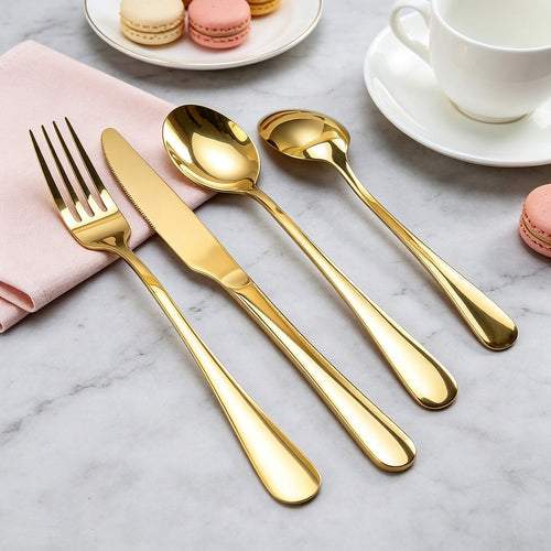 24 Piece Gold Cutlery Set Stainless Steel Dinnerware