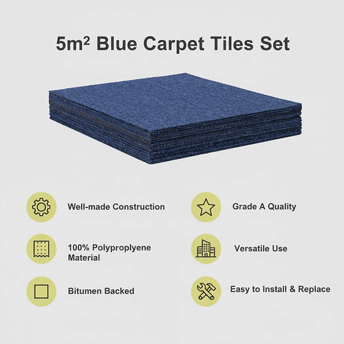 5m² Blue Carpet Tiles Set – Commercial & Home Flooring for Office, Retail & Living Areas