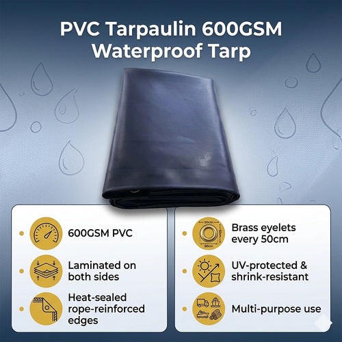 PVC Tarpaulin 600GSM Waterproof Tarp 3.8x3m – Heavy Duty Home and Commercial Use