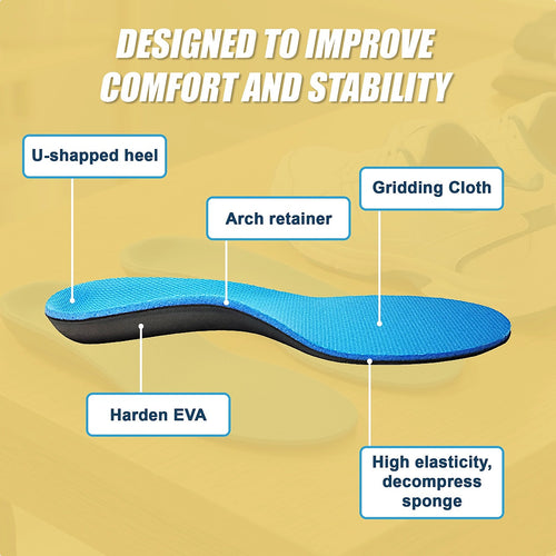 Full Length Flat Foot Support Insoles with Medium Arch Support