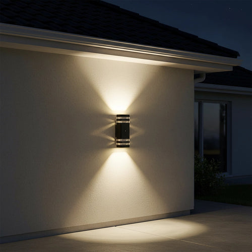 Modern 12 Inch LED Up Down Wall Light with Dual Lamps & Dusk to Dawn Sensor