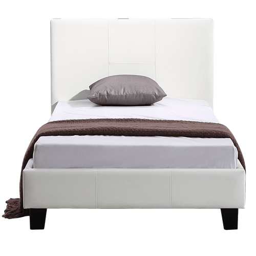 Single Bed Frame White PU Leather