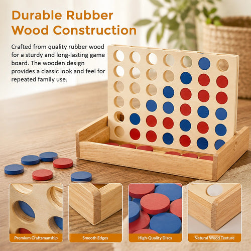 Wooden 4 in a Row Game Classic Family Board Game