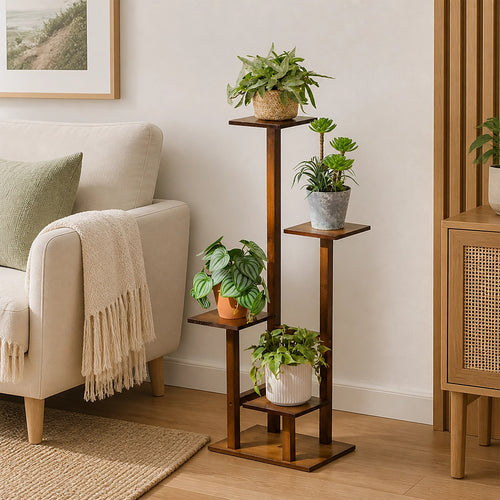 4 Tier Vertical Dark Wood Plant Stand Indoor Display Rack