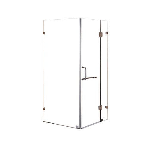 Frameless 10mm Glass Shower Screen 90 x 100cm Nickel Hinges/Brackets and Round Handle