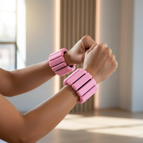 2-Piece Ankle & Wrist Weights – 1kg Pair Adjustable Workout Bangles Pink for Fitness Training