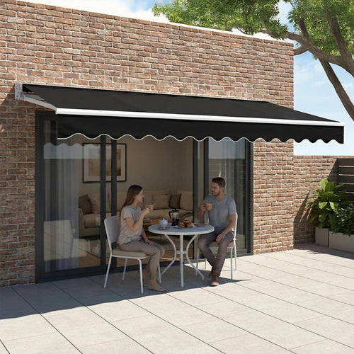 Automatic Retractable Awning 3x2.5m - Black Outdoor Wall Sunshade