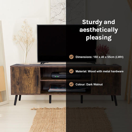Modern TV Cabinet Entertainment Unit Stand Storage in Dark Walnut