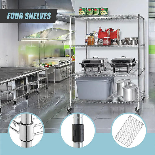 Modular Wire Storage Shelf 1500 x 350 x 1800mm Steel Shelving - Carbon Chrome Plated with Wheels