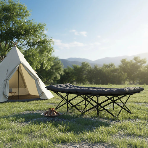 Camping Bed Elevated Cot with Mattress Foldable Outdoor Adult Sleeping Bed