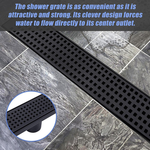 100cm Bathroom Shower Black Grate Drain w/ Centre outlet Floor Waste