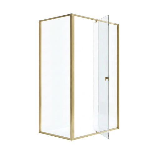 Adjustable Semi Frameless Shower Screen Front: (114~122)x195cm with Gold Hardware and Side: (77~80)x195cm
