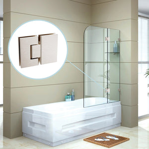 120cm Frameless Glass Bath Screen with Brass Brackets - Nickel