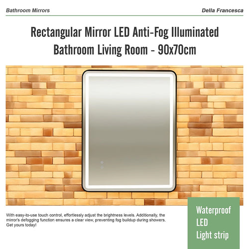 Rectangular Mirror LED Anti-Fog Illuminated Bathroom Living Room - 90 x 70cm