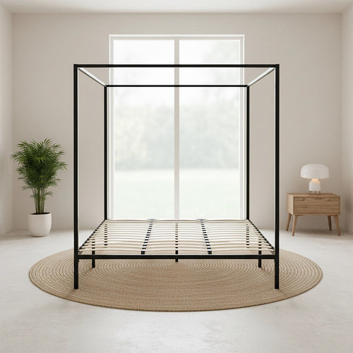 4-Poster King Bed Frame – Sturdy Black Modern Canopy Bed for Bedroom