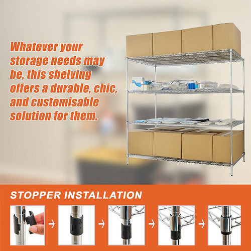 Modular Wire Storage Shelf 900 x 350 x 1800mm Steel Shelving - Carbon Chrome Plated