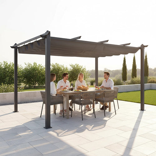 3x4M Aluminium Pergola Marquee with Retractable Roof – Outdoor Garden Patio Canopy Shelter