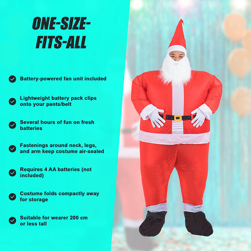 Adult Santa Inflatable Costume with Fan – Funny Blow-Up Fancy Dress