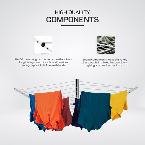 24m Folding Dryer for Laundry & Washing - Wall Mounted 5 Arm Clothes Airer