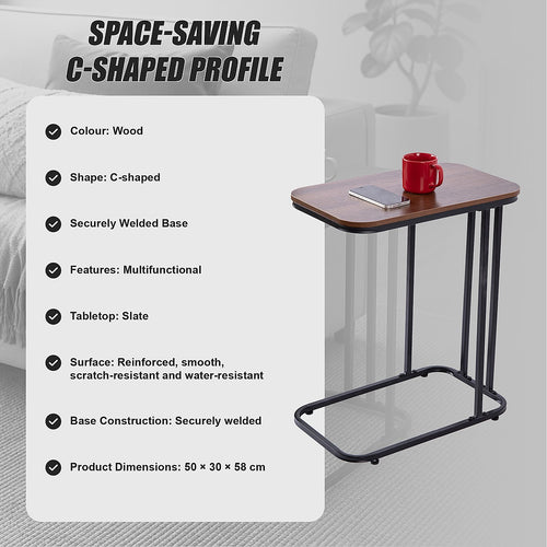 C-Shaped Side Table with Slate Top for Living Room & Bedroom