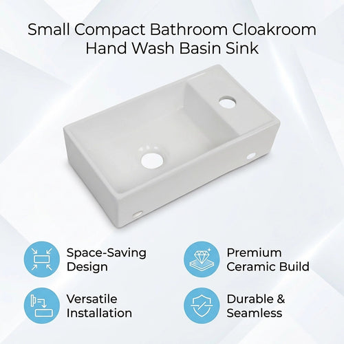 Wall Hung Hand Wash Basin – Small Ceramic Sink for Cloakroom, Toilet & Compact Bathrooms