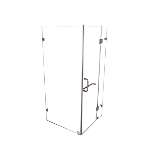 Frameless 10mm Glass Shower Screen 90 x 70cm Nickel Hinges/Brackets and Round Handle