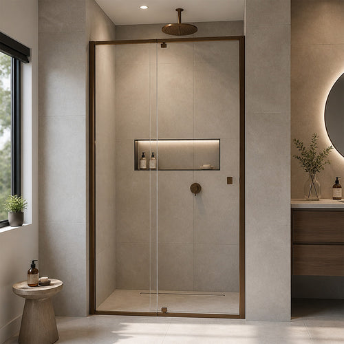 Semi-Frameless Shower Screen – Dust Brown, Front: (114~122)x195cm, No Side Return