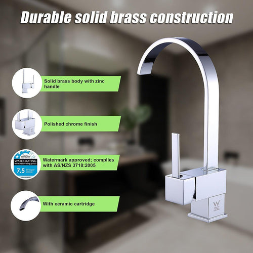 Basin Mixer Tap Curved Neck Faucet -Kitchen Laundry Bathroom Sink