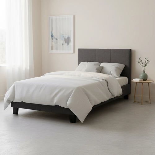 Single Size Bed Frame with Headboard – Grey Linen Fabric