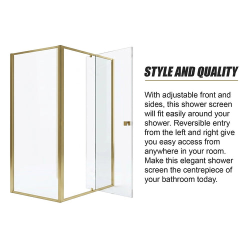 Adjustable Semi Frameless Shower Screen Front: (114~122)x195cm with Gold Hardware and Side: (89~92)x195cm