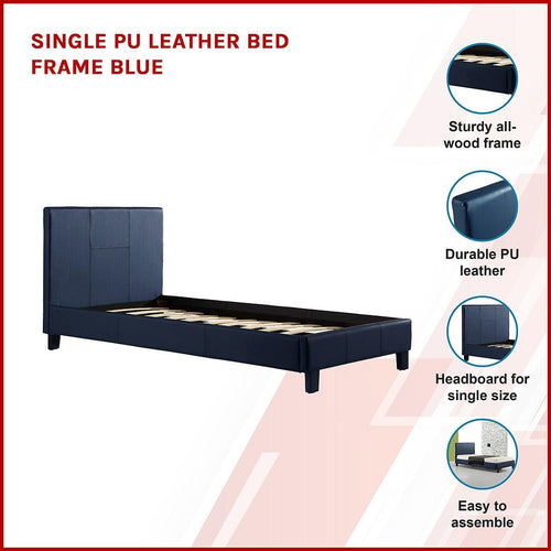 Single Bed Frame Blue PU Leather