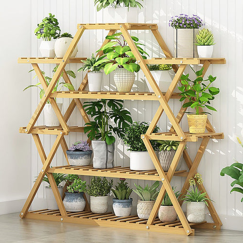 Bamboo Multilayer Plant Stand – Flower & Bonsai Rack Shelf for Porch, Lawn or Patio in Wood