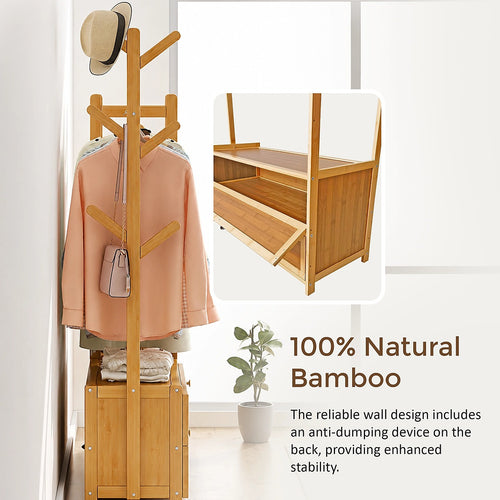 165x70cm Clothes Rack Stand with Storage Shelves – Modern Coat Tree in Wood