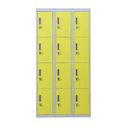 12-Door Steel Locker – Grey with Yellow Door, Padlock-operated
