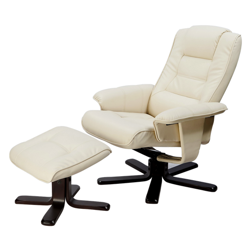 Massage Chair Recliner with Ottoman & Remote – Cream PU Leather Lounge for Home Relaxation