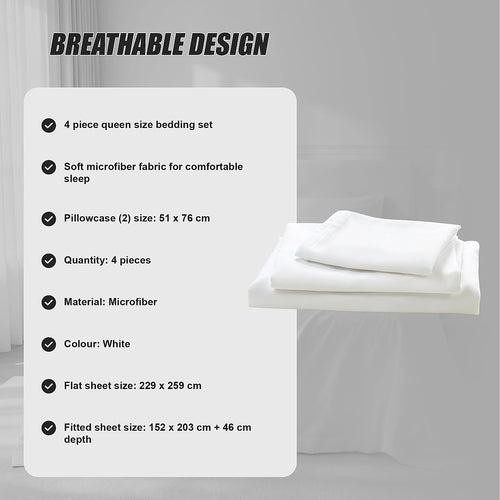 Queen 4 Piece Microfiber Sheet Set Deep Pocket White