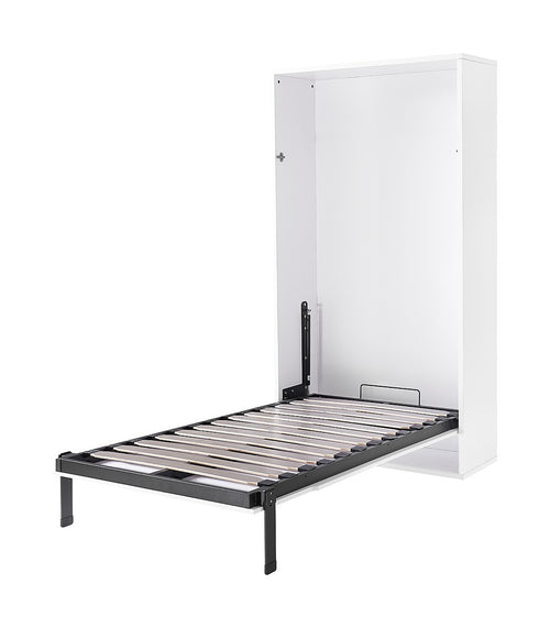 Single Wall Bed in White – Space Saving Murphy Bed Kit with Gold Door Handle