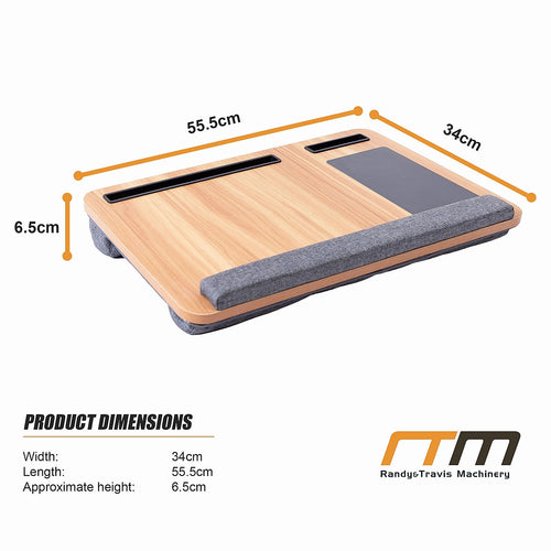 Portable Lap Desk with Mouse Pad & Cushion – Oak Finish Laptop Table