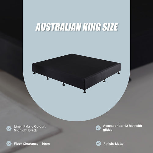 King Slatted Ensemble Bed Base - Midnight Black Linen Breathable Cover