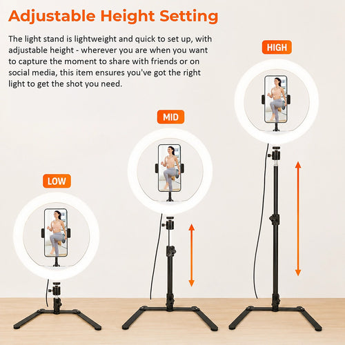 12 Inch LED Video Ring Light with Tabletop Light Stand and Phone Holder Black