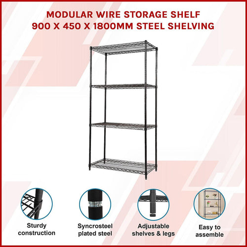 Modular Wire Storage Shelf 900 x 450 x 1800mm Steel Shelving - Baking Black Technology