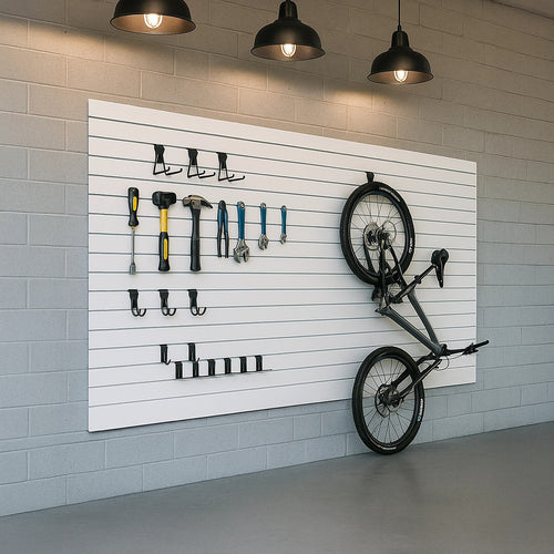 Slatwall Storage Pack for Retail Display Garage Storage - White PVC Panels